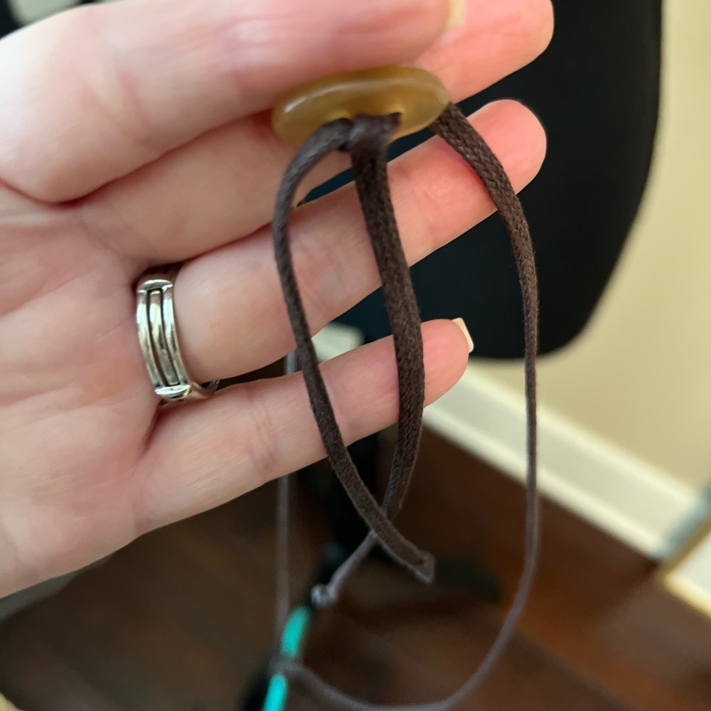 Turquoise & Buffalo Horn Statement Pendant Necklace | Adjustable Leather Cord - Picture 9 of 10